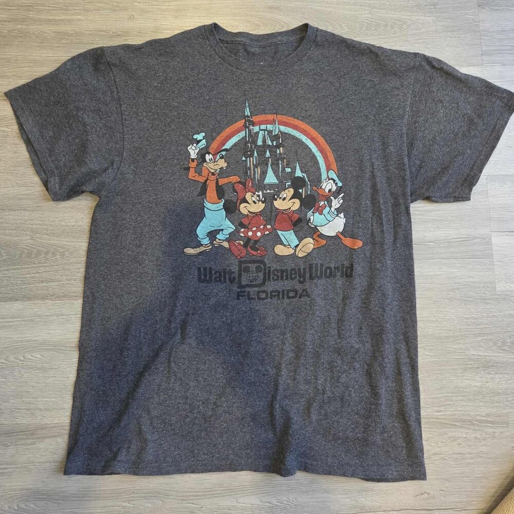 Grey Disney World Florida T-Shirt Sz L Mickey Donald Minnie Goofy